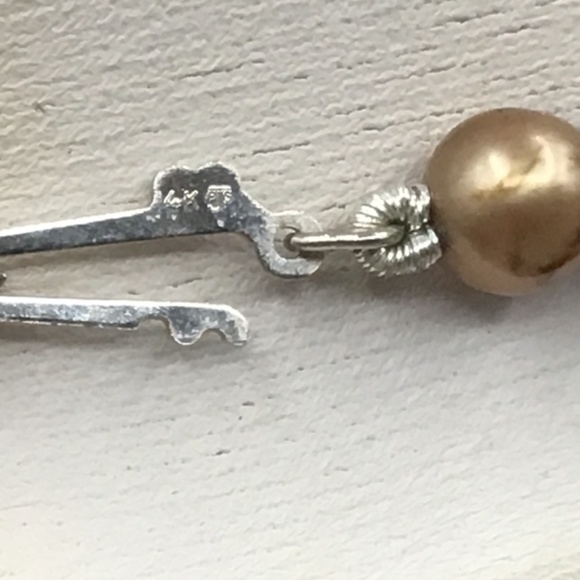 - 14k White Solid Gold Pearl Pendant Necklace Bronze Gold Natural Pearls & White - Picture 5 of 10